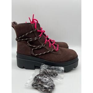 UGG Brisbane Lace Up Suede Platform Boots Burnt Cedar Women's Size 9.5